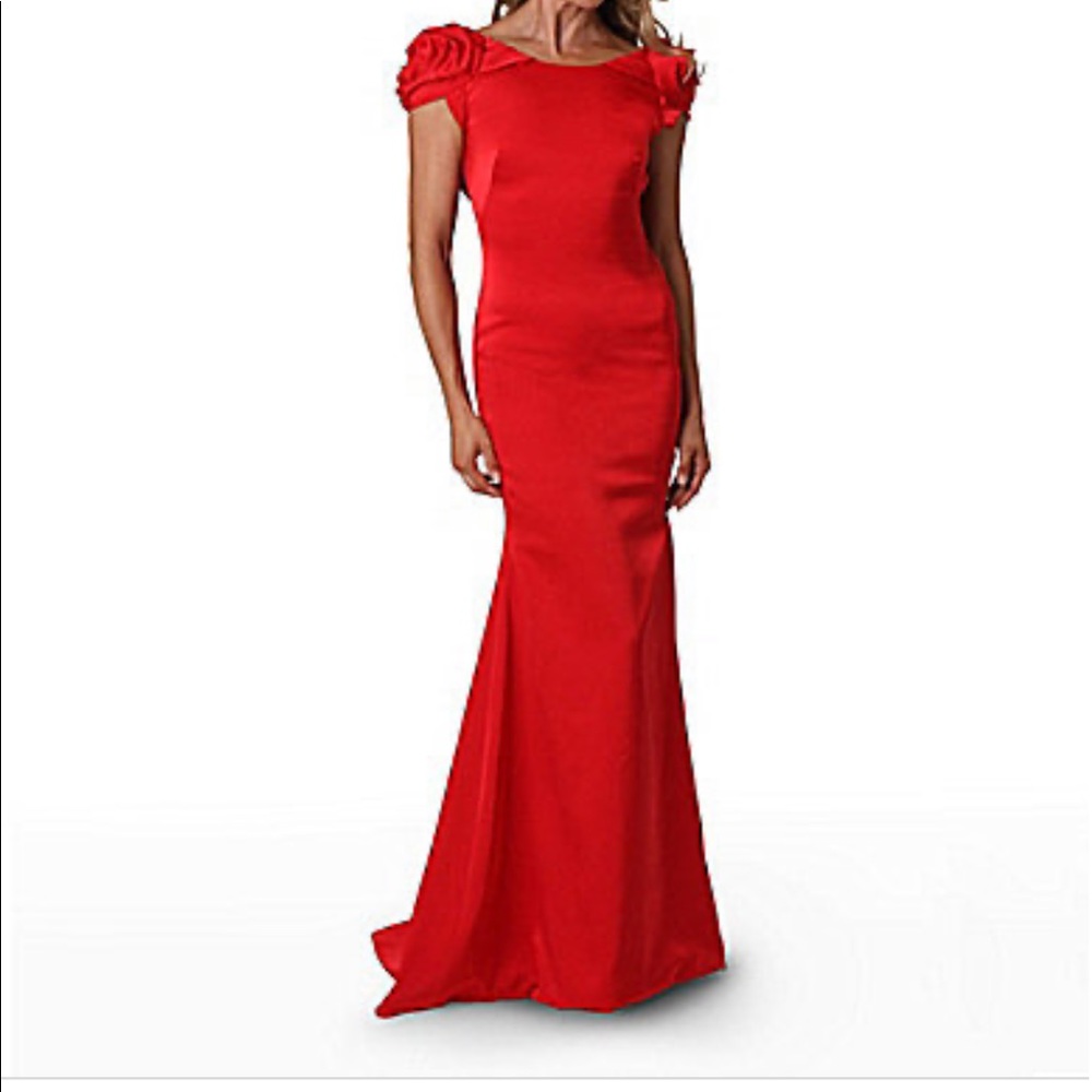 Formal Red Dress - Flower Sleeves - JS Collection